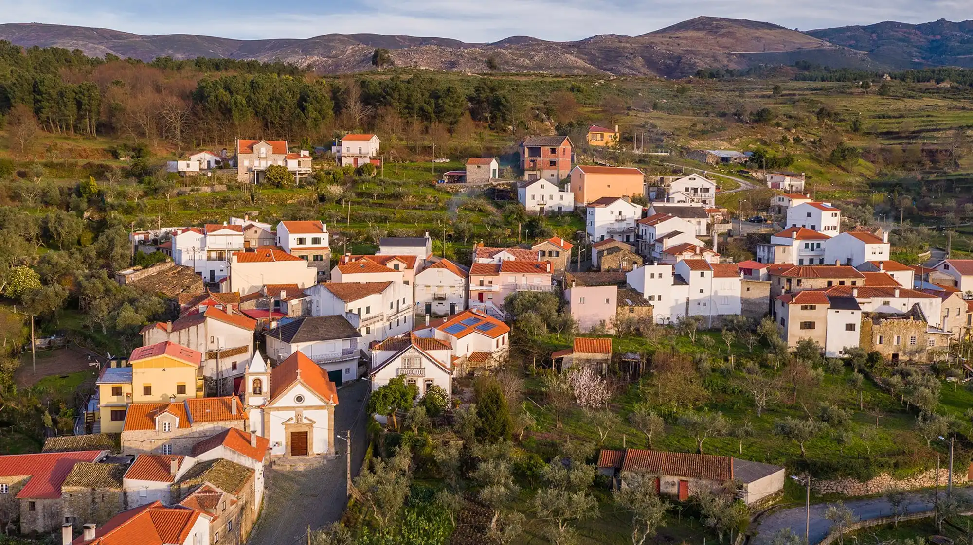 Mangualde da Serra remote mountain village with forest surroundings