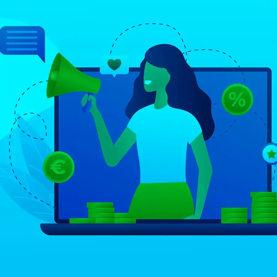 Vrouw presenteert online marketing strategie met succesvolle online communicatie.